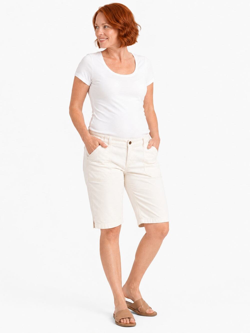 LR4508 Liz Claiborne Womens Size 10 White Bermuda Shorts Cotton Casual Mid Rise